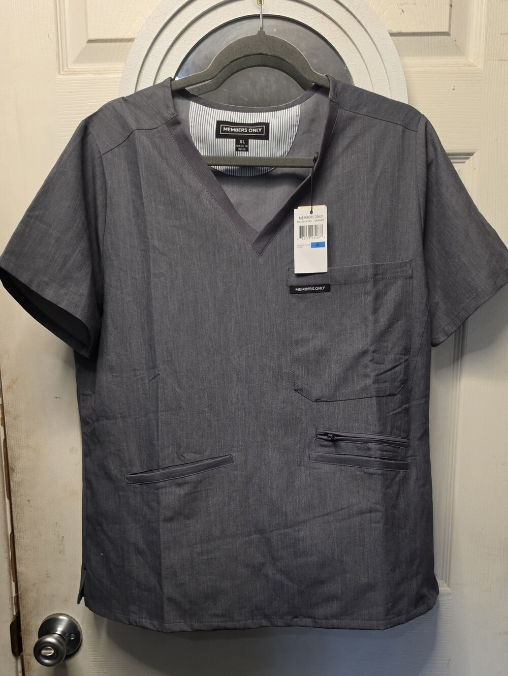 Members Only Womens Charcoal Gray V-Neck Scrub Top
